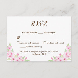 Cherry Blossoms Watercolor Wedding Tarjeta RSVP