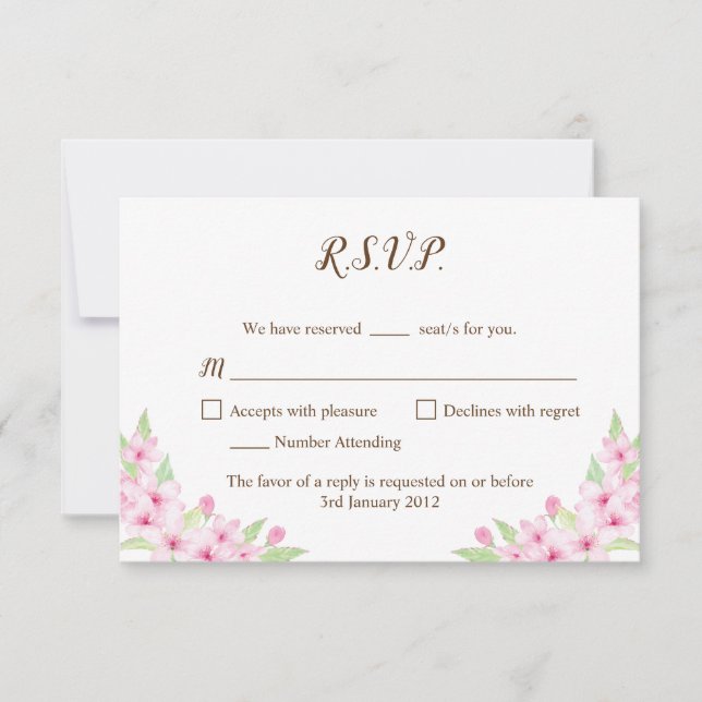 Cherry Blossoms Watercolor Wedding Tarjeta RSVP (Anverso)