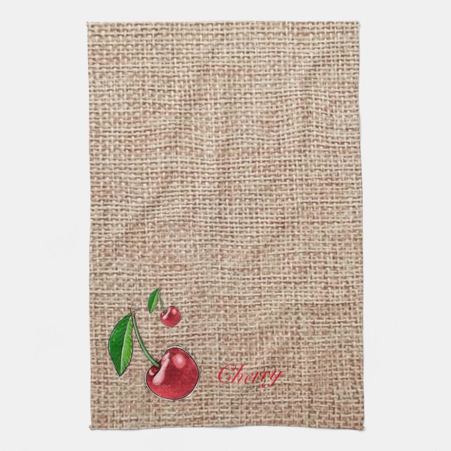 Cherry burlap print Kitchen Toallas (Vertical)