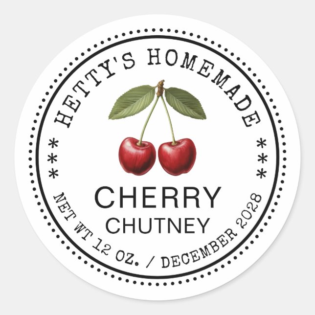 Cherry chutney pegatina de recetas caseras (Anverso)