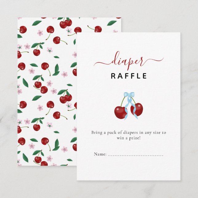 Cherry Diaper Raffle Baby Shower Blue Bow Boy (Anverso / Reverso)