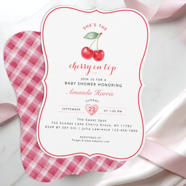 Cherry en el Chica de invitaciones de Baby Shower  (Cherry on top invitation )