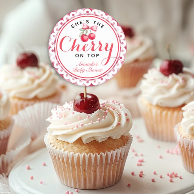 Cherry en la cima del Pegatina del pastel de torta (Favor Sticker )