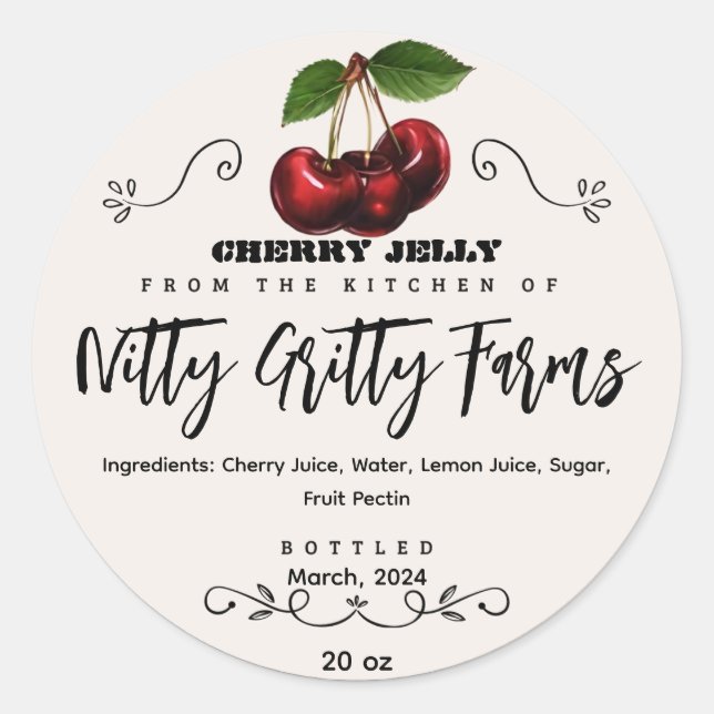 Cherry Jam Jelly conservar la etiqueta de canto Pe (Anverso)