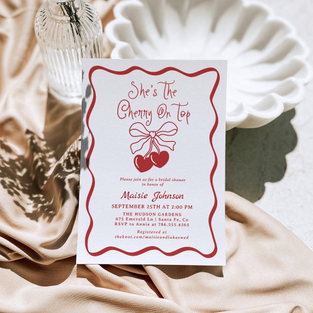 Cherry On Top Coquette Bridal Shower Invitación (Subido por el creador)