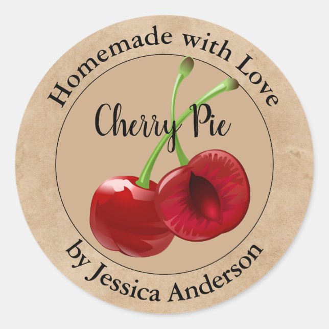 Cherry Pie Kraft Classic Round Pegatina casero (Anverso)