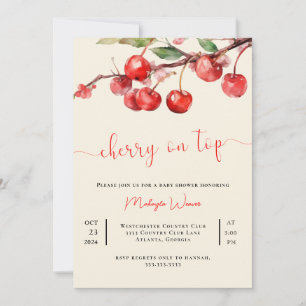 Cherry rojo sobre la invitación a ducha de bebé