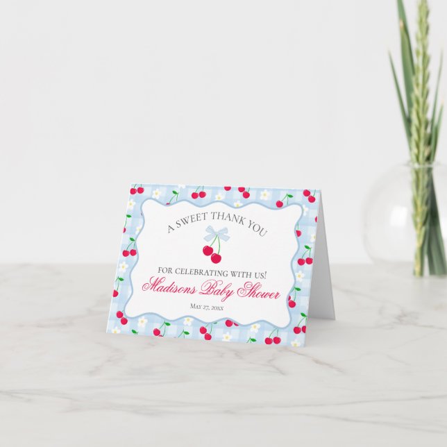 Cherry Sweet Blue Coquette Baby Tarjeta de agradec (Anverso)