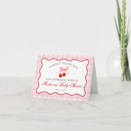 Cherry Sweet Pink Coquette Bow Tarjeta de agradeci