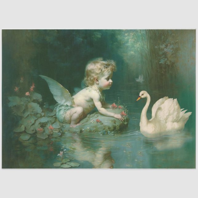 Cherub jugando en papel de tapete de estanque (Anverso)
