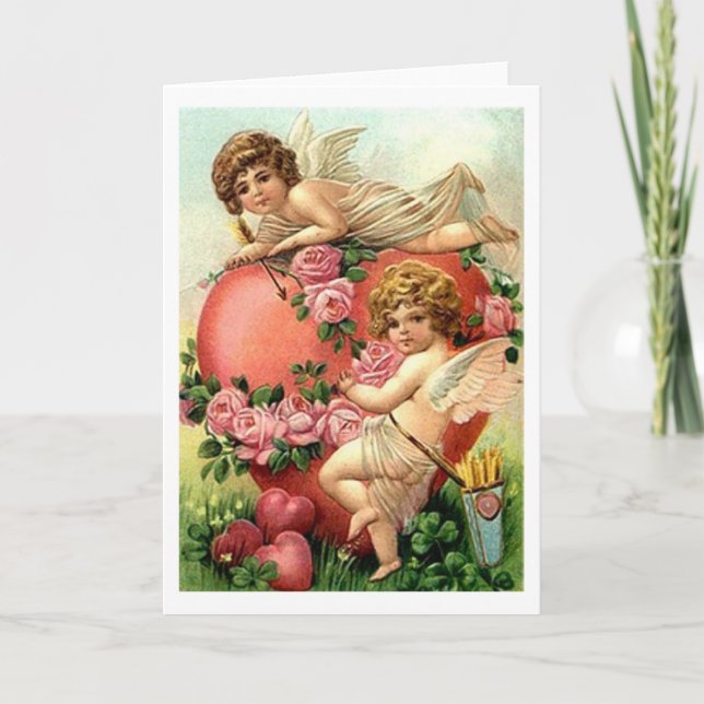 Cherubs victorianos con tarjeta El día de San Vale (Anverso)