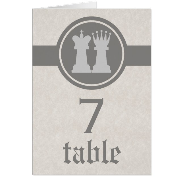 Chess King and Queen Boda Table Card, Gris (Frente)