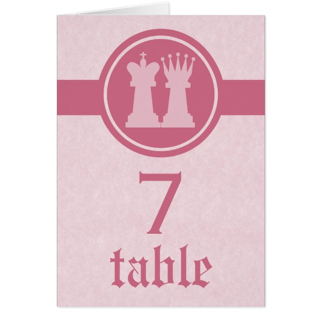 Chess King and Queen Boda Table Card, rosa (Frente)