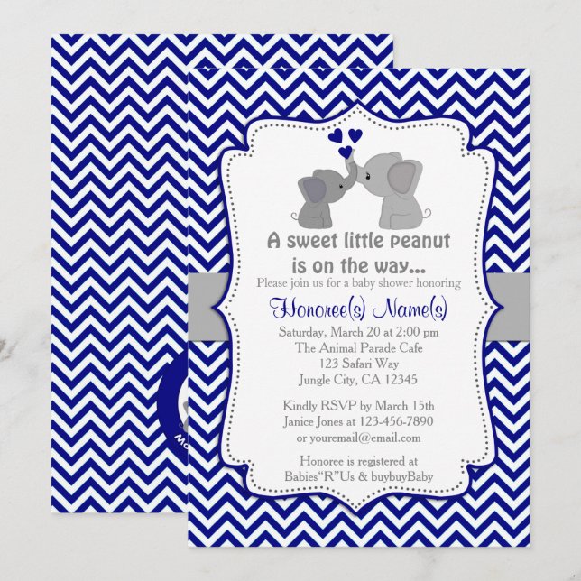 Chev 366 Invitaciones a la ducha para niños elefan (Anverso / Reverso)