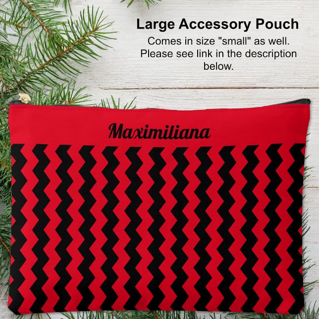 Chevras rojas y negras - Gran bolsa accesoria (Red and Black Chevrons - LARGE Accessory Pouch by Leapfroglisics Shop)