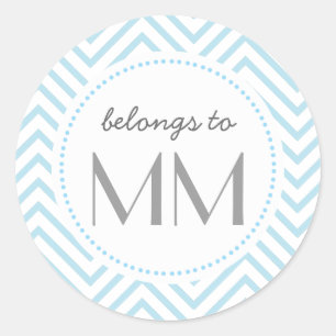 Chevron azul con monograma - etiquetas de DIY