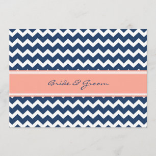 Chevron azul de coral invitaciones de boda