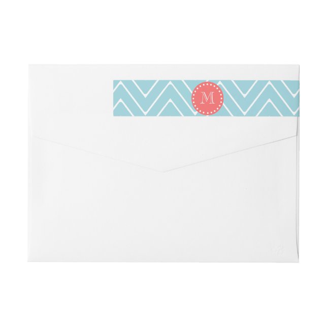 Chevron azul y coral con monograma Personalizado (Reverso)