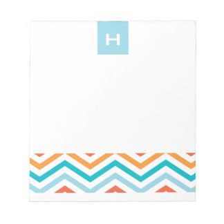Chevron azul y Naranja | Bloc de notas monogramo