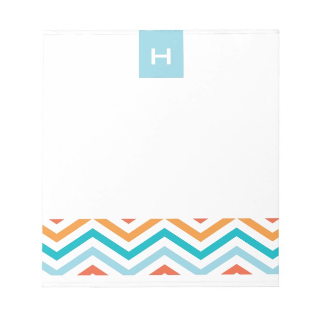 Chevron azul y Naranja | Bloc de notas monogramo (Frente)
