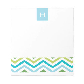 Chevron azul y verde | Bloc de notas monogramo