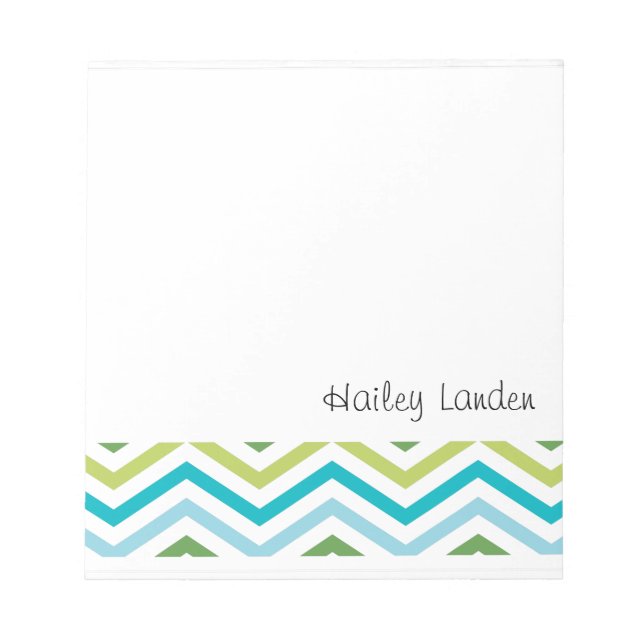 Chevron azul y verde | Bloc de notas personalizado (Frente)