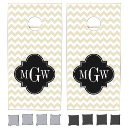 Chevron blanco beige Quatrefoil negro 3 Monograma