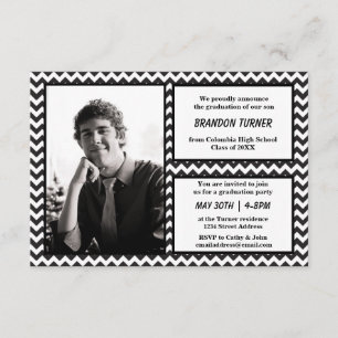 Chevron blanco/negro con foto-3x5 grado Invitación
