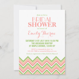 Chevron Bridal Shower Invitación Verde Rosa Blanco