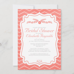 Chevron coralino raya invitaciones nupciales de la