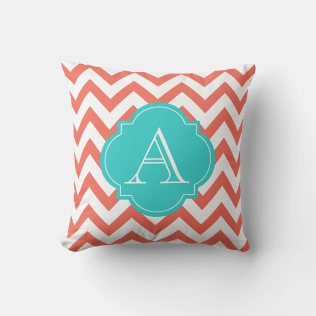 Chevron coralino y blanco raya la almohada del (Anverso)