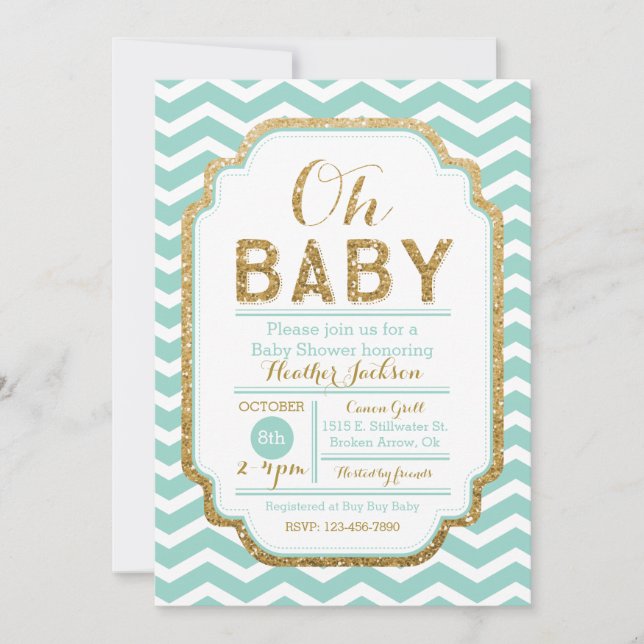 Chevron De Invitación A Baby Shower De Moneda Y Or (Anverso)