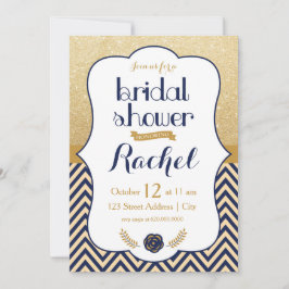 Chevron de oro azul - Invitación a ducha de novia