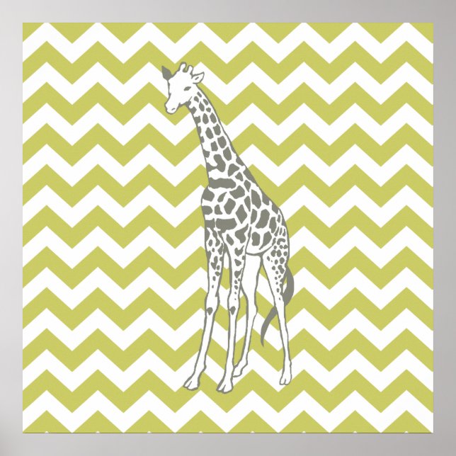 Chevron de Safari Khaki con jirafa de arte pop (Frente)