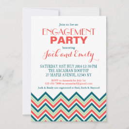 Chevron Engagement Party Invitación Coral Y Verde 