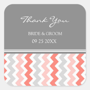 Chevron Gris Coral Gracias Etiquetas Favor De La B