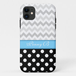 Chevron Gris Polka Negro Dot Azul iPhone 5 Funda