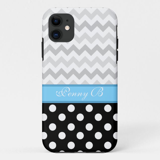 Chevron Gris Polka Negro Dot Azul iPhone 5 Funda (Reverso)