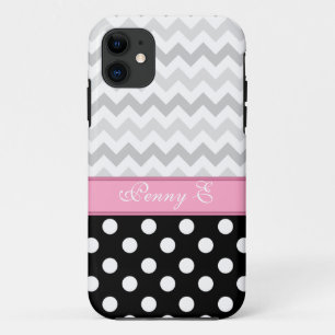 Chevron Gris Polka Negro Punto Rosa iPhone 5 Funda