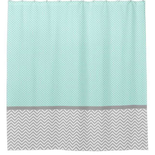 Chevron gris y cortina de ducha verde suave (Anverso)