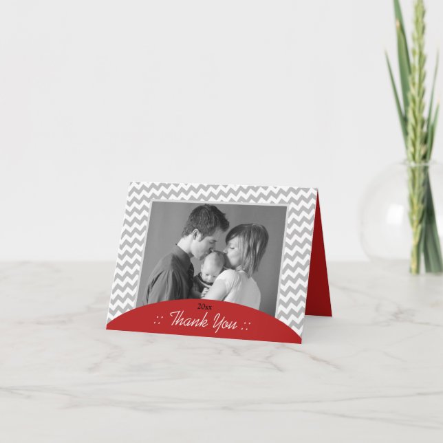 Chevron gris y foto roja gracias a las tarjetas (Anverso)