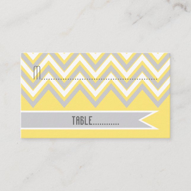Chevron moderno gris, tarjeta boda amarilla (Anverso)