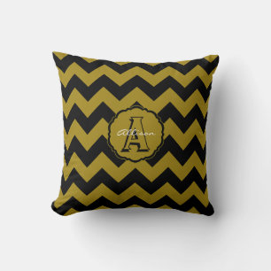 Chevron Monograma SC, almohada cuadrada de oro neg