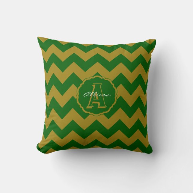 Chevron Monograma SC, almohada cuadrada de oro ver (Anverso)
