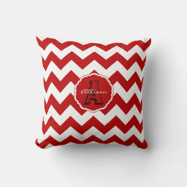 Chevron Monograma SC, almohada cuadrada roja-blanc