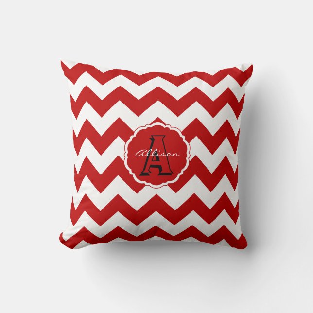 Chevron Monograma SC, almohada cuadrada roja-blanc (Anverso)