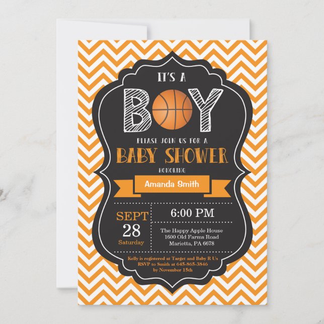 Chevron, Naranja de la invitación al Baby Shower a (Anverso)