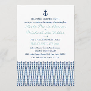 Chevron náutico agita la invitación de la boda