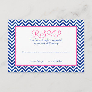 Chevron Navy Blue Pink Bat Mitzvah RSVP