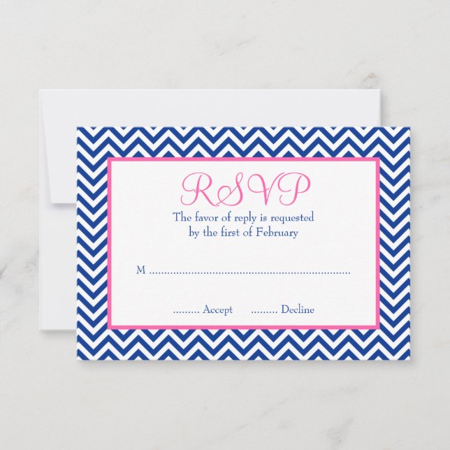 Chevron Navy Blue Pink Bat Mitzvah RSVP (Anverso)